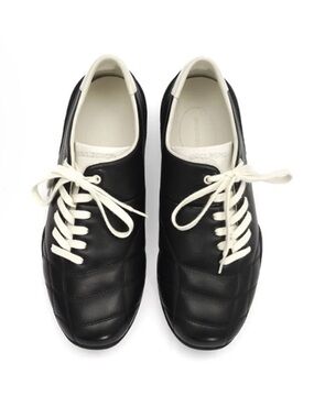 Black Leather Lace-Up Sneakers with White Laces
